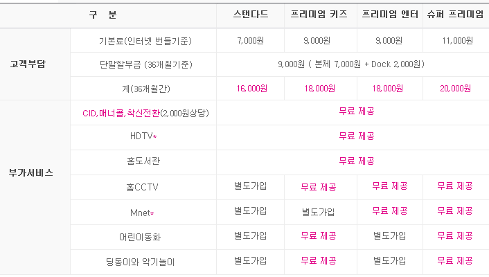홈보이요금제